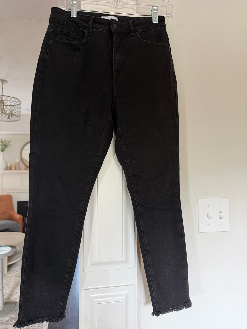 LOFT Black Skinny High-Rise Jeans with Frayed Hem